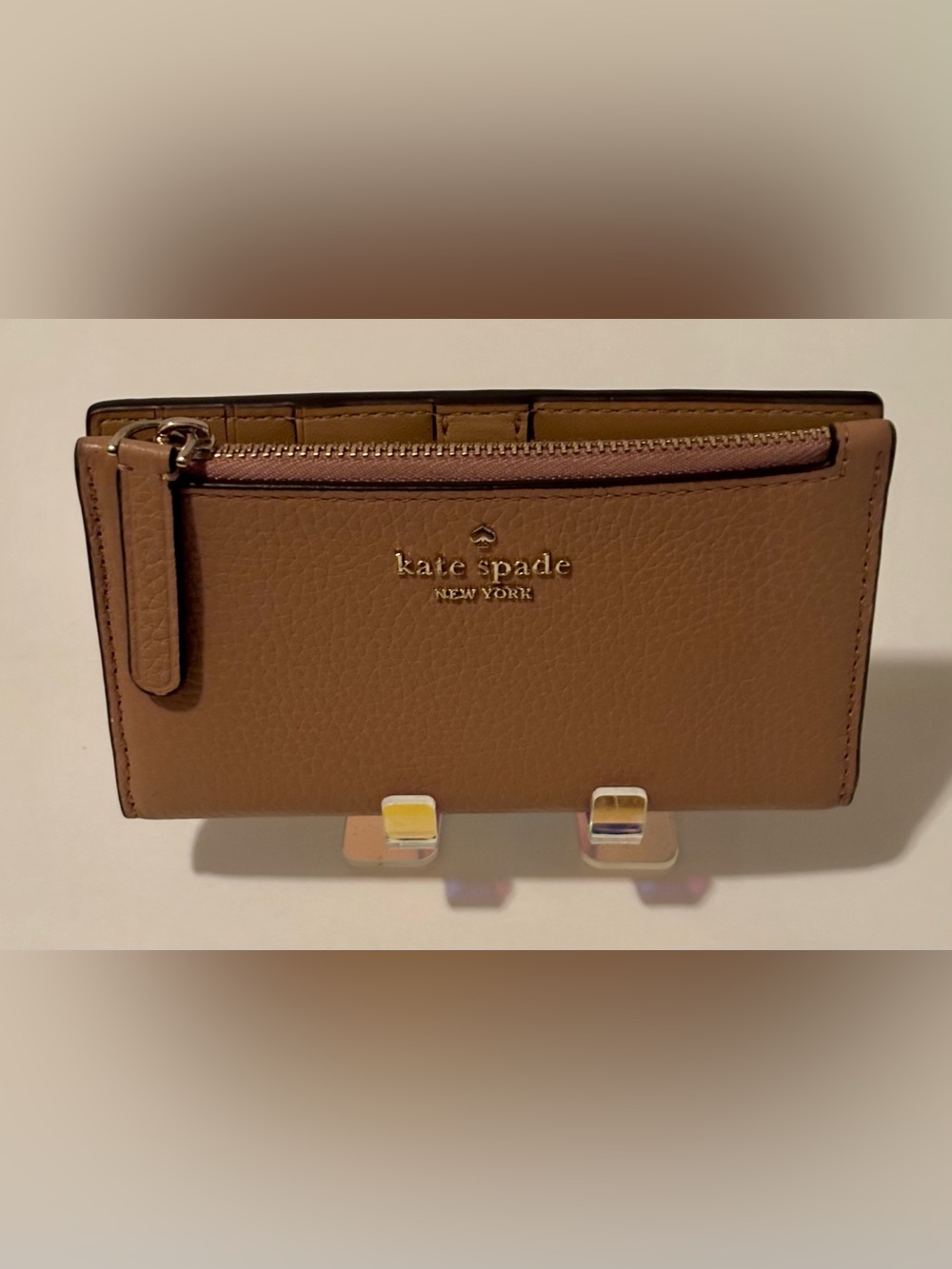 Kate Spade Jackson Tan Pebbled Leather Slim Bifold Wallet